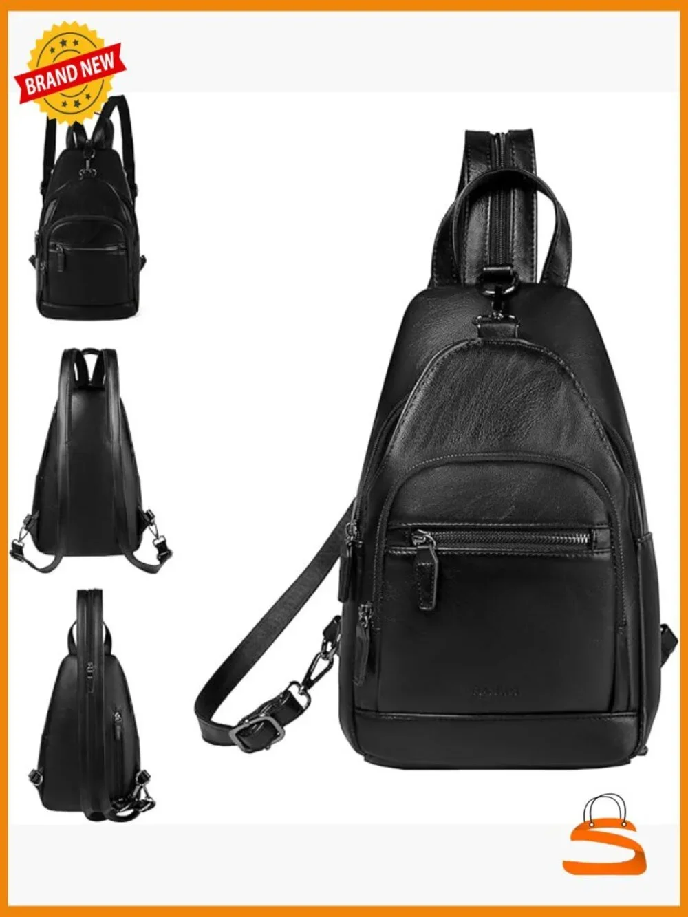 Anti Theft Convertible Sling Backpack, PU Leather Crossbody Daypack, Small
